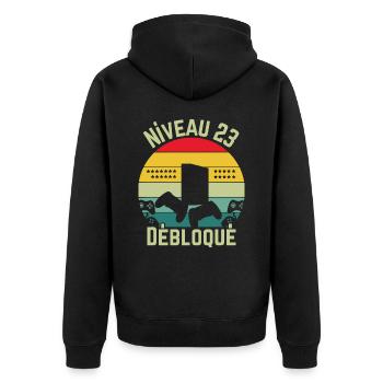 Niveau 23 Débloqué - Veste à capuche bio Premium Unisexe - noir - Dos - Nico (187cm)