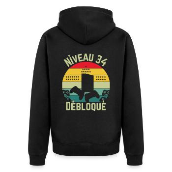 Niveau 34 Débloqué - Veste à capuche bio Premium Unisexe - noir - Dos - Nico (187cm)