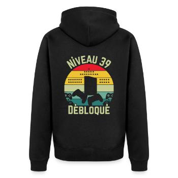 Niveau 39 Débloqué - Veste à capuche bio Premium Unisexe - noir - Dos - Nico (187cm)