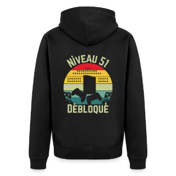 Level 51 Unlocked - Unisex Premium Organic Zip Hoodie - black - Back - Nico (187cm)