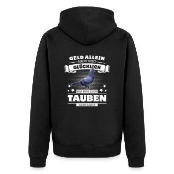 Geld allein macht nicht glücklich aber Tauben - Unisex Premium Bio Zip Hoodie - Schwarz - Hinten - Nico (187cm)