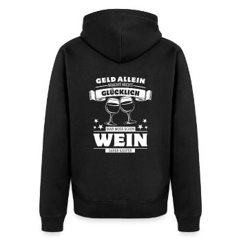 Geld allein macht nicht glücklich - aber Wein - Unisex Premium Bio Zip Hoodie - Schwarz - Hinten - Nico (187cm)