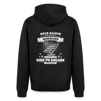 Geld allein macht nicht glücklich - PV Anlage - Unisex Premium Bio Zip Hoodie - Schwarz - Hinten - Nico (187cm)