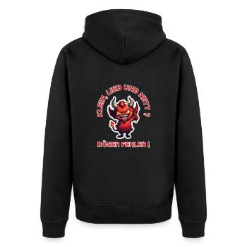 Klein, Lieb & Nett ? Böser Fehler ! kleiner Teufel - Unisex Premium Bio Zip Hoodie - Schwarz - Hinten - Nico (187cm)