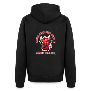 Klein, Lieb & Nett ? Böser Fehler ! kleiner Teufel - Unisex Premium Bio Zip Hoodie - Schwarz - Hinten - Nico (187cm)