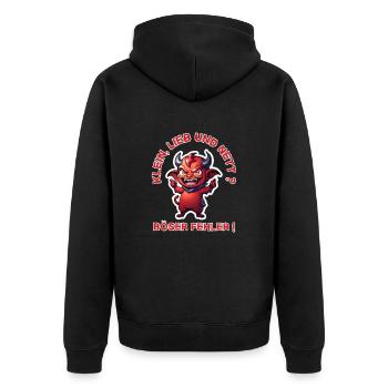 Klein, Lieb & Nett ? Böser Fehler ! kleiner Teufel - Unisex Premium Bio Zip Hoodie - Schwarz - Hinten - Nico (187cm)
