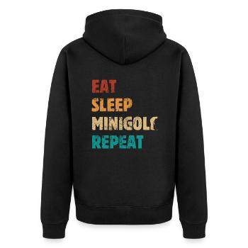 Eat Sleep Minigolf Repeat - Spruch - Unisex Premium Bio Zip Hoodie - Schwarz - Hinten - Nico (187cm)