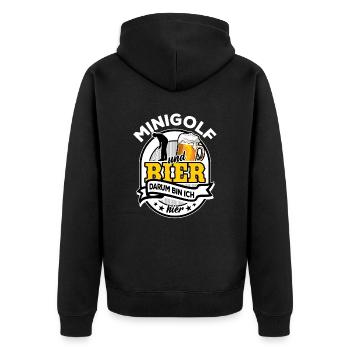 Minigolf und Bier - darum bin ich hier - Spruch - Unisex Premium Bio Zip Hoodie - Schwarz - Hinten - Nico (187cm)