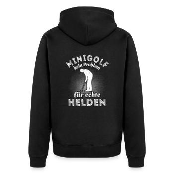 Minigolf - kein Problem für echte Helden - Spruch - Unisex Premium Bio Zip Hoodie - Schwarz - Hinten - Nico (187cm)