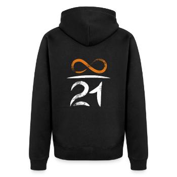 21 Millionen Bitcoins - Wert steigt unendlich - Unisex Premium Bio Zip Hoodie - Schwarz - Hinten - Nico (187cm)