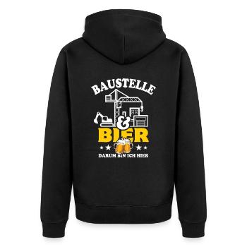 Baustelle & Bier darum bin ich hier - Bauarbeiter - Unisex Premium Bio Zip Hoodie - Schwarz - Hinten - Nico (187cm)
