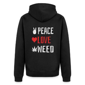 Peace Love Weed - Heart - Unisex Premium Organic Zip Hoodie - black - Back - Nico (187cm)