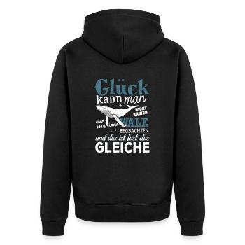 Glück kann man nicht kaufen - Wale beobachten - Unisex Premium Bio Zip Hoodie - Schwarz - Hinten - Nico (187cm)
