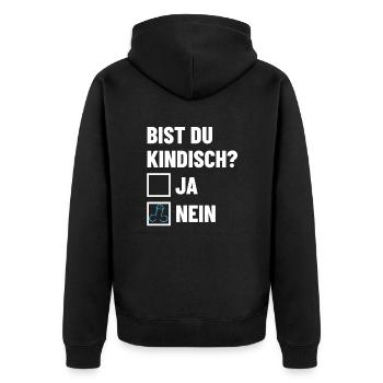 Bist du kindisch? Ankreuzen - Pimmel - Unisex Premium Bio Zip Hoodie - Schwarz - Hinten - Nico (187cm)