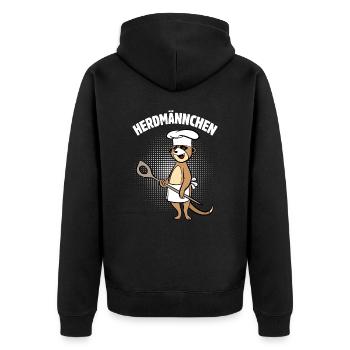 Herdmännchen - Erdmännchen mit Kochlöffel - Unisex Premium Bio Zip Hoodie - Schwarz - Hinten - Nico (187cm)