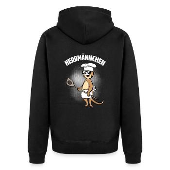 Herdmännchen - Erdmännchen mit Kochlöffel - Unisex Premium Bio Zip Hoodie - Schwarz - Hinten - Nico (187cm)