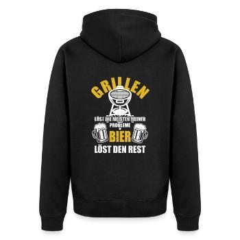 Grillen löst die meisten meiner Probleme - Bier - Unisex Premium Bio Zip Hoodie - Schwarz - Hinten - Nico (187cm)