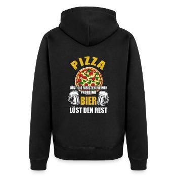 Pizza löst die meisten meiner Probleme - Bier - Unisex Premium Bio Zip Hoodie - Schwarz - Hinten - Nico (187cm)