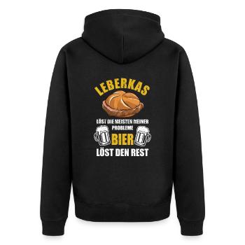 Leberkas löst die meisten meiner Probleme - Bier - Unisex Premium Bio Zip Hoodie - Schwarz - Hinten - Nico (187cm)