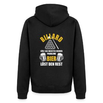 Billard löst die meisten meiner Probleme - Bier - Unisex Premium Bio Zip Hoodie - Schwarz - Hinten - Nico (187cm)