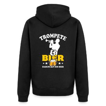 Trompete & Bier - darum bin ich hier - Unisex Premium Bio Zip Hoodie - Schwarz - Hinten - Nico (187cm)