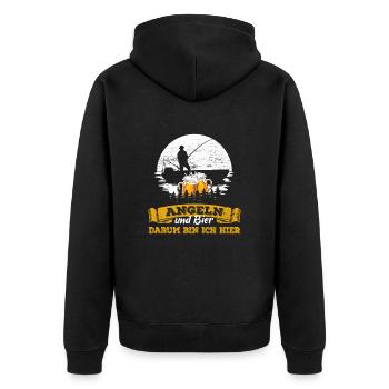 Angeln und Bier darum bin ich hier - Unisex Premium Bio Zip Hoodie - Schwarz - Hinten - Nico (187cm)