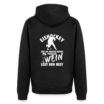 Eishockey löst meine Probleme - Wein Spruch - Unisex Premium Bio Zip Hoodie - Schwarz - Hinten - Nico (187cm)