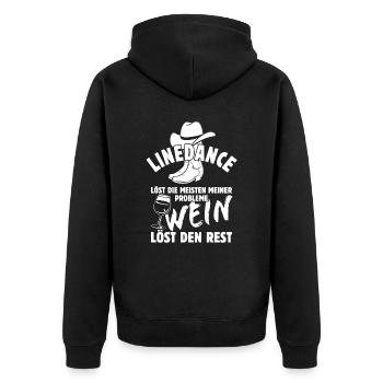 Linedance löst meine Probleme - Wein Spruch - Unisex Premium Bio Zip Hoodie - Schwarz - Hinten - Nico (187cm)