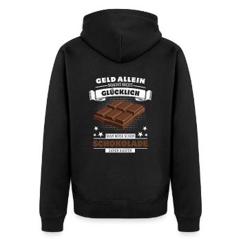 Geld allein macht nicht glücklich aber Schokolade - Unisex Premium Bio Zip Hoodie - Schwarz - Hinten - Nico (187cm)
