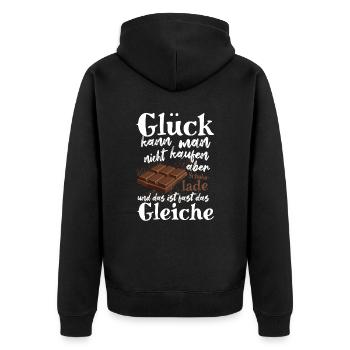 Glück kann man nicht kaufen, aber Schokolade - Unisex Premium Bio Zip Hoodie - Schwarz - Hinten - Nico (187cm)