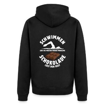Schwimmen löst meine Probleme - Schoko Spruch - Unisex Premium Bio Zip Hoodie - Schwarz - Hinten - Nico (187cm)
