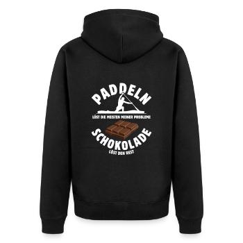 Kanu löst meine Probleme - Paddeln Schoko Spruch - Unisex Premium Bio Zip Hoodie - Schwarz - Hinten - Nico (187cm)