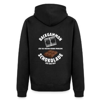 Backgammon löst meine Probleme - Schoko Spruch - Unisex Premium Bio Zip Hoodie - Schwarz - Hinten - Nico (187cm)