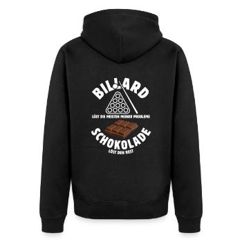 Billard löst meine Probleme - Schoko Spruch - Unisex Premium Bio Zip Hoodie - Schwarz - Hinten - Nico (187cm)