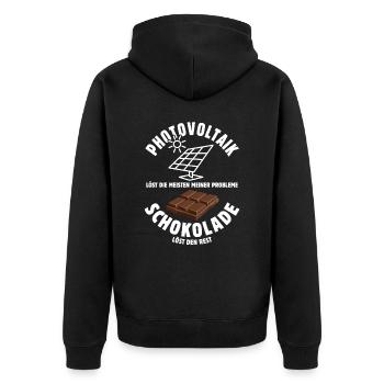 Photovoltaik löst meine Probleme - Schoko Spruch - Unisex Premium Bio Zip Hoodie - Schwarz - Hinten - Nico (187cm)