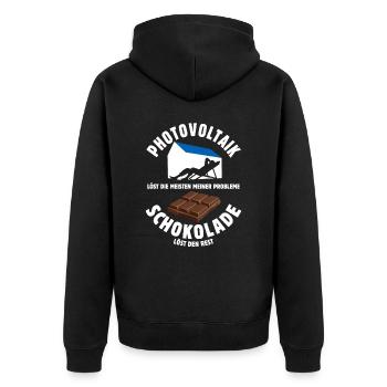 Photovoltaik löst meine Probleme - Schoko Spruch - Unisex Premium Bio Zip Hoodie - Schwarz - Hinten - Nico (187cm)