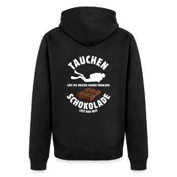 Tauchen löst meine Probleme - Schoko Spruch - Unisex Premium Bio Zip Hoodie - Schwarz - Hinten - Nico (187cm)