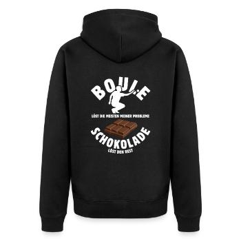 Boule löst meine Probleme - Schoko Spruch - Unisex Premium Bio Zip Hoodie - Schwarz - Hinten - Nico (187cm)