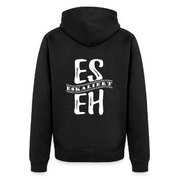 Es eskaliert eh - Party - Urlaub - JGA - Unisex Premium Bio Zip Hoodie - Schwarz - Hinten - Nico (187cm)