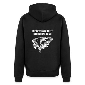 DDR Wappen, Die Beständigkeit der Erinnerung, Ossi - Unisex Premium Bio Zip Hoodie - Schwarz - Hinten - Nico (187cm)