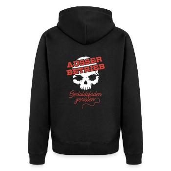 Totenkopf, Außer Betrieb Geduldsfaden gerissen - Unisex Premium Bio Zip Hoodie - Schwarz - Hinten - Nico (187cm)