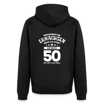 Auch du wirst mal erwachsen, 50 Jahre, Geschenk - Unisex Premium Bio Zip Hoodie - Schwarz - Hinten - Nico (187cm)