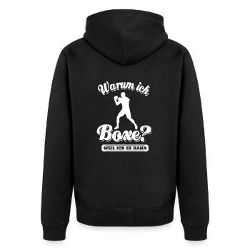 Warum ich Boxe? Weil ich es kann - Boxer Spruch - Unisex Premium Bio Zip Hoodie - Schwarz - Hinten - Nico (187cm)