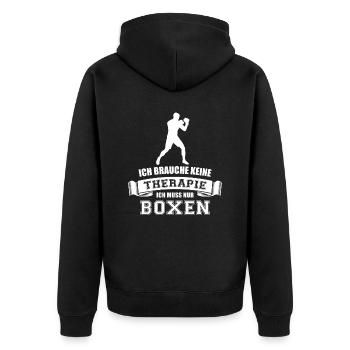 Ich brauche keine Therapie ich muss nur Boxen - Unisex Premium Bio Zip Hoodie - Schwarz - Hinten - Nico (187cm)