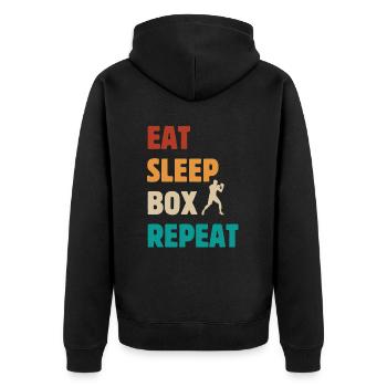 Eat Sleep Box Repeat - Boxer Kampfsport Spruch - Unisex Premium Bio Zip Hoodie - Schwarz - Hinten - Nico (187cm)