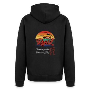 Moin Rerik Ostseebad zwischen Ostsee und Haff - Unisex Premium Bio Zip Hoodie - Schwarz - Hinten - Nico (187cm)