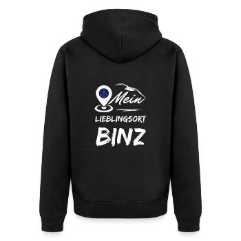 Binz mein Lieblingsort-Ostseebad Binz-Möwe Anker - Unisex Premium Bio Zip Hoodie - Schwarz - Hinten - Nico (187cm)