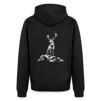 Deer - Antlers - Hunting - Nature Preservation - Unisex Premium Organic Zip Hoodie - black - Back - Nico (187cm)