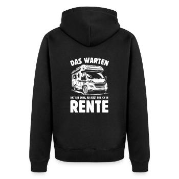 Das Warten hat ein Ende - Rente - Camper - Unisex Premium Bio Zip Hoodie - Schwarz - Hinten - Nico (187cm)