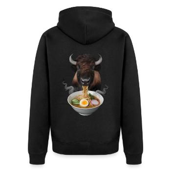 Bison Ramen - Unisex Premium Bio Zip Hoodie - Schwarz - Hinten - Nico (187cm)